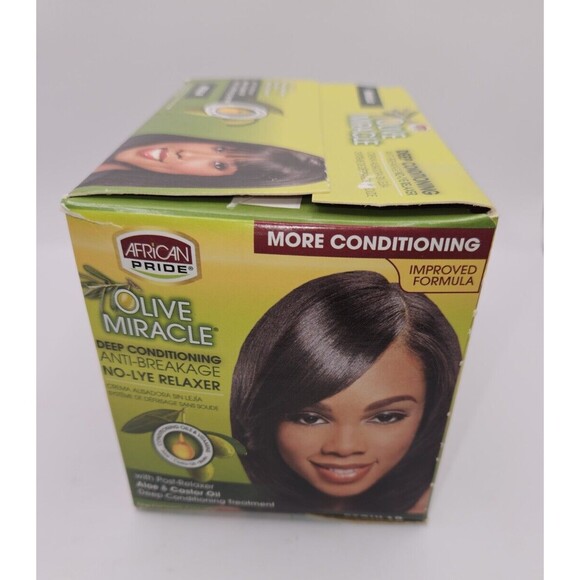 African Pride Olive Miracle Deep Conditioning No Lye Relaxer Regular 1 Kit JAN27 - Picture 2 of 5